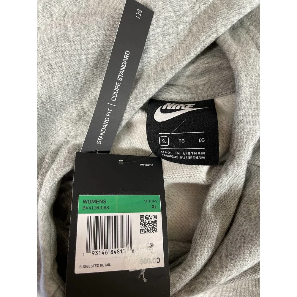 SOLD Nike Womens Gray Heather Essential Funnel Neck Hooded Sweatshirt Pullover - Picture 8 of 14